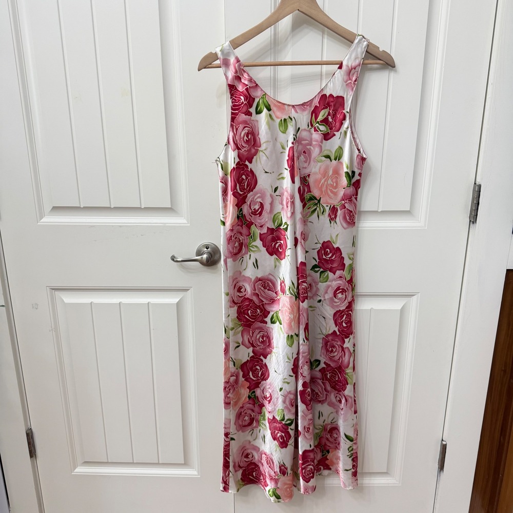 Oscar de la Renta Nightgown Large Floral Satin Pink Label Sleeveless - Picture 2 of 6